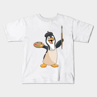 Penguin as Painter with Paint brush & Colour Kids T-Shirt